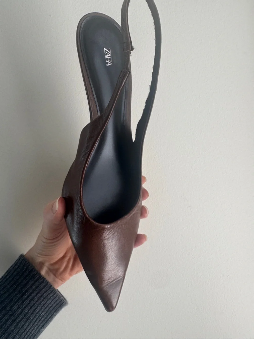 Zara Brown Pointed Slingback Heels - Picture 3 of 5